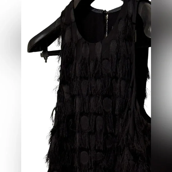 Anthropologie EUC Size 8 Pretty Black Sleeveless Fringe Cocktail Dress (0605) - Picture 2 of 12